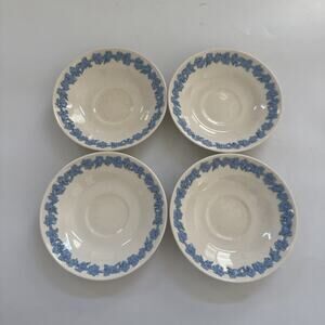 Vintage Wedgwood Queensware Lavender on Cream Shell Edge Set 4 Saucers READ 2243